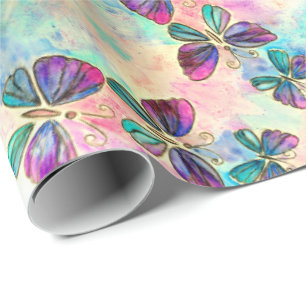 Colorful Butterflies Flying - Spring - Waterverf Cadeaupapier