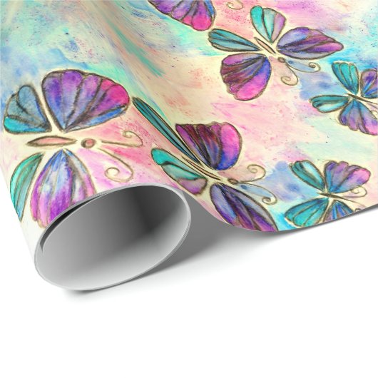 Colorful Butterflies Flying - Spring - Waterverf Cadeaupapier (Rol Hoek)