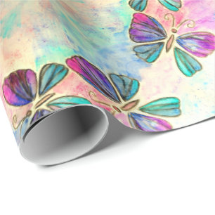 Colorful Butterflies Flying - Spring - Waterverf Cadeaupapier