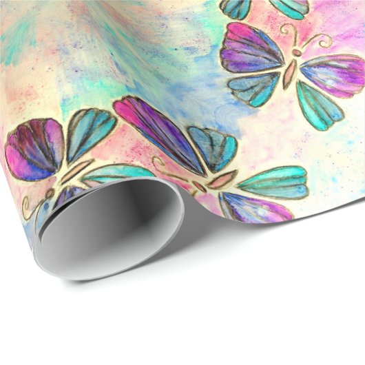 Colorful Butterflies Flying - Spring - Waterverf Cadeaupapier (Rol Hoek)
