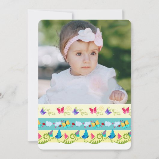 Colorful Butterflies Foto Birthday Invitation Kaart (Voorkant)