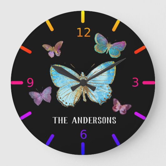Colorful Butterflies - Gepersonaliseerd Grote Klok (Voorkant)