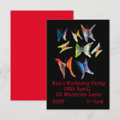 Colorful butterflies girl' verjaardagsuitnodiging kaart (Voorkant / Achterkant)