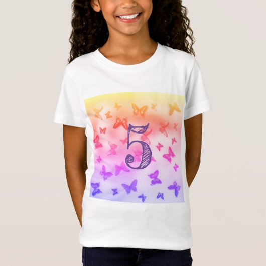 Colorful butterflies Heart 5e verjaardag meisje T-shirt (Voorkant)