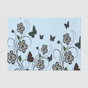 Colorful Butterflies op Blue Flowers Tissuepapier