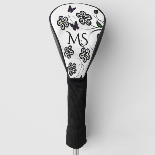 Colorful Butterflies op White Flowers Golfheadcover (Voorkant)