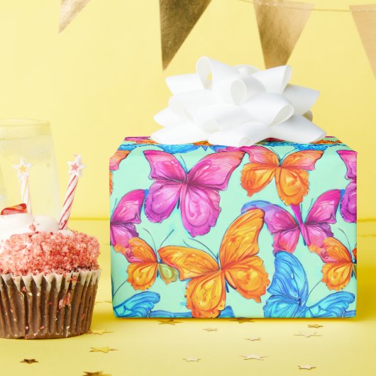 Colorful Butterflies Patroon Cadeaupapier (Verjaardagsfeest)