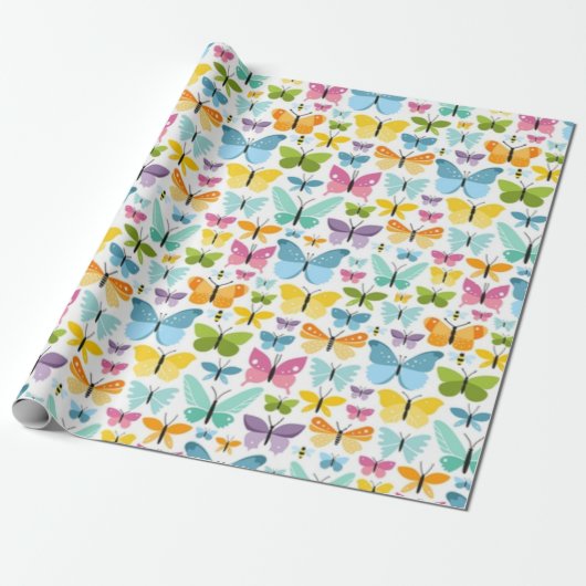 Colorful Butterflies Patroon Cadeaupapier (Uitgerold)