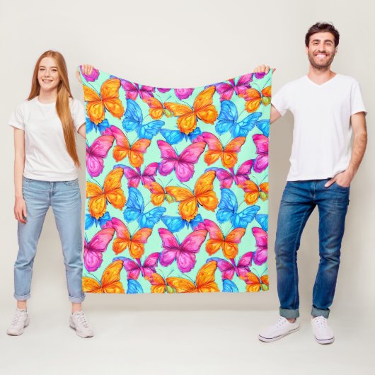 Colorful Butterflies Patroon Fleece Deken (In situ)