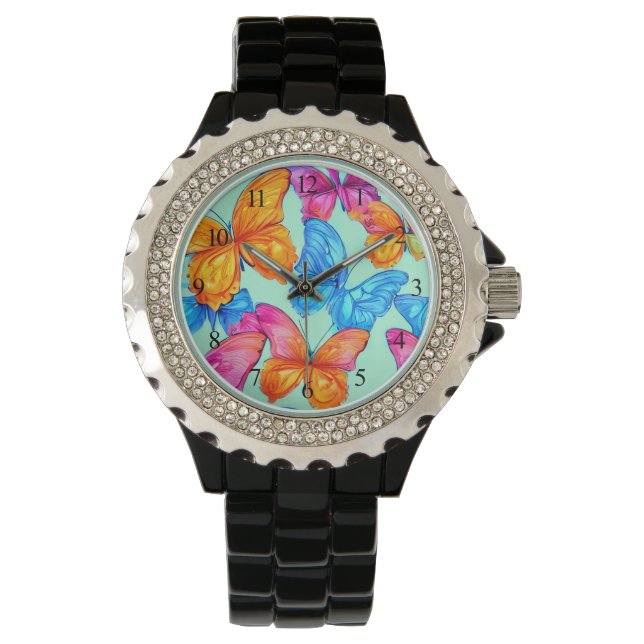 Colorful Butterflies Patroon Horloge (Voorkant)