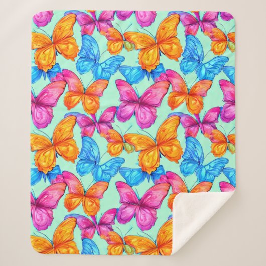Colorful Butterflies Patroon Sherpa Deken (Voorkant)