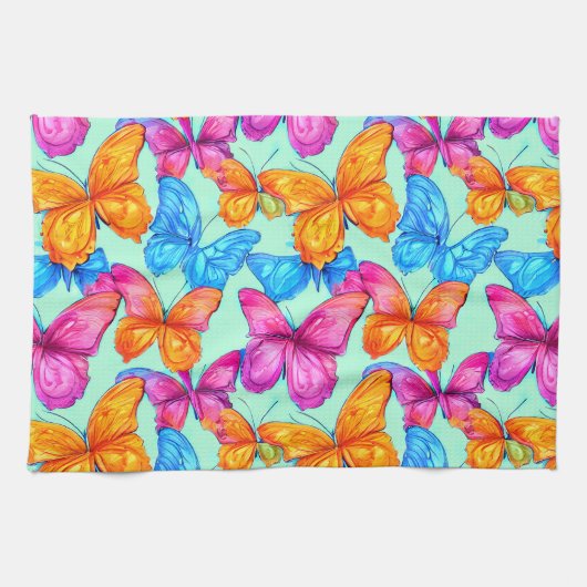 Colorful Butterflies Patroon Theedoek (Horizontaal)