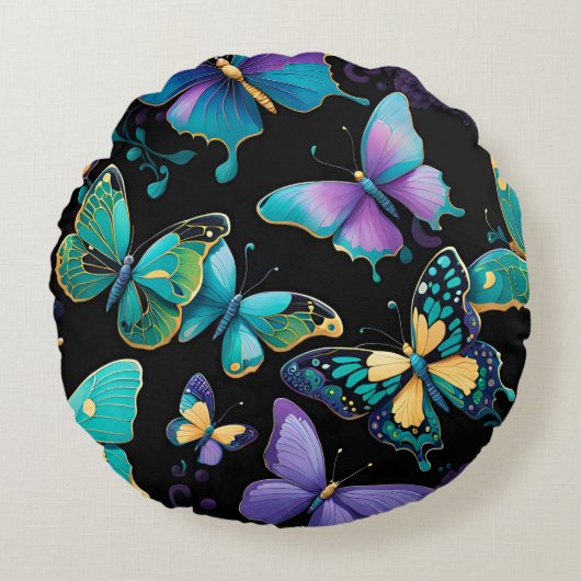 Colorful Butterflies Rond Kussen (Voorkant)