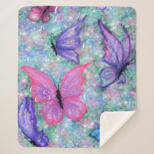 Colorful Butterflies Sherpa Blanket Deken (Voorkant)