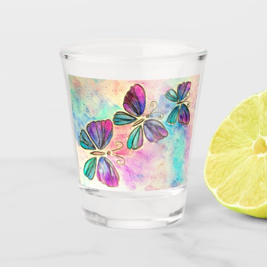 Colorful Butterflies Shot Glass Glas (Voorkant)
