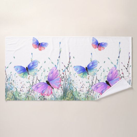 Colorful Butterflies vliegend in Natuur Vers lente Bad Handdoek (Badhanddoek)
