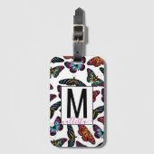 Colorful Butterflies Waterverf Pattern Monogram Bagagelabel (Voorkant (verticaal))