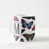 Colorful Butterflies Waterverf Pattern Monogram Koffiemok (Voorkant links)