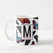 Colorful Butterflies Waterverf Pattern Monogram Koffiemok (Links)