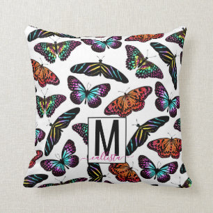 Colorful Butterflies Waterverf Pattern Monogram Kussen