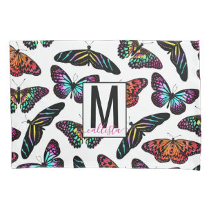 Colorful Butterflies Waterverf Pattern Monogram Kussensloop