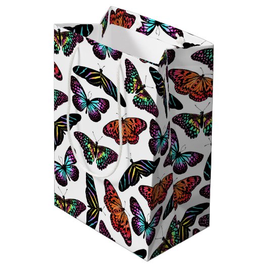 Colorful Butterflies Waterverf Pattern Monogram Medium Cadeauzakje (Achterkant Gekanteld)