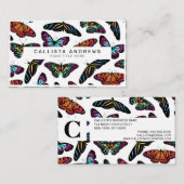 Colorful Butterflies Waterverf Pattern Monogram Visitekaartje (Voorkant / Achterkant)