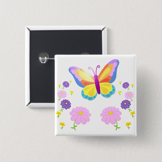 Colorful Butterfly and Flowers Button Badge (Voorkant /achterkant)