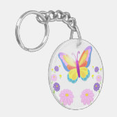 Colorful Butterfly and Flowers Round Keychain (Voorkant Links)