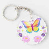 Colorful Butterfly and Flowers Round Keychain (Voorkant)