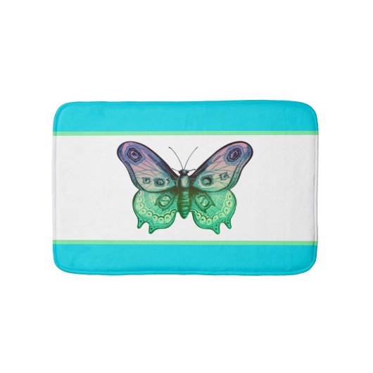 Colorful Butterfly and Stripes Bath Mat (Voorkant)