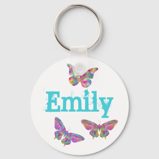 Colorful Butterfly Art Pattern Emily Add Name Sleutelhanger (Voorkant)