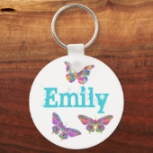 Colorful Butterfly Art Pattern Emily Add Name Sleutelhanger (Voorkant)