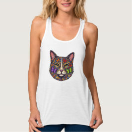 Colorful Butterfly Blooms Cat Portrait Kitty Lover Tanktop
