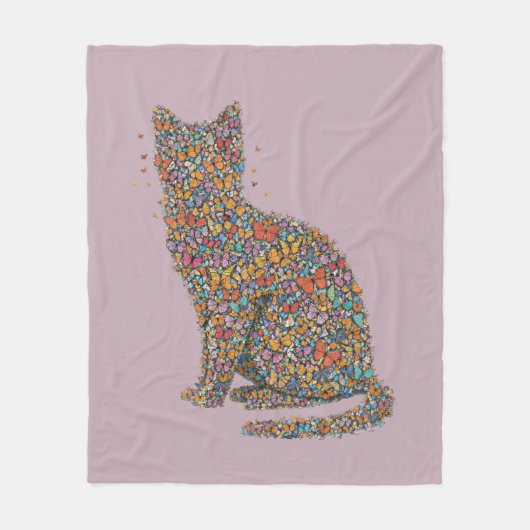 Colorful Butterfly Cat Lover Silhouette Art Mauve Fleece Deken (Voorkant)