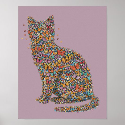 Colorful Butterfly Cat Silhouette Art | Cat Lover Poster (Voorkant)