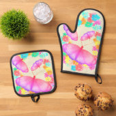 Colorful Butterfly Floral Dream Ovenwant & Pannenlap Set (Top down)