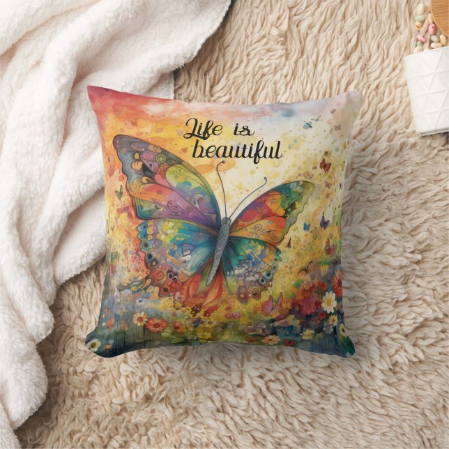 Colorful Butterfly Flowers Inspirerend Quote Kussen (Deken)
