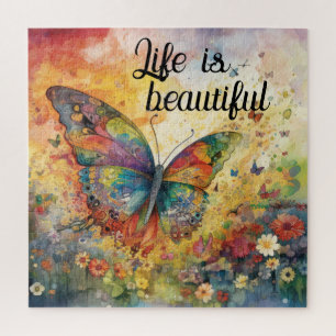 Colorful Butterfly Flowers Inspirerend Quote Legpuzzel