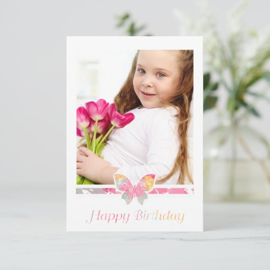 Colorful Butterfly Happy Birthday Quote Script Kaart (Staand voorkant)