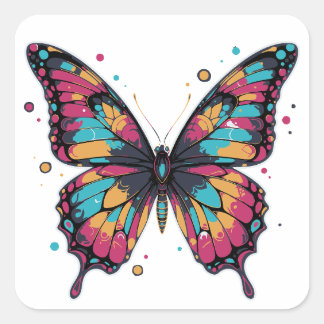 Colorful Butterfly Illustration Vierkante Sticker