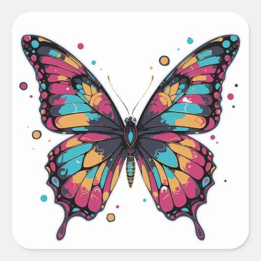 Colorful Butterfly Illustration Vierkante Sticker (Voorkant)