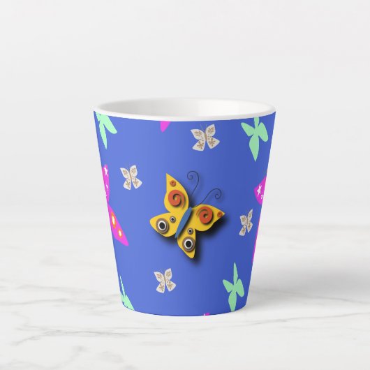 Colorful Butterfly Latte Mok (Voorkant)