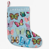 Colorful Butterfly Pattern Pastel Blue Custom Name Kleine Kerstsok (Voorkant)