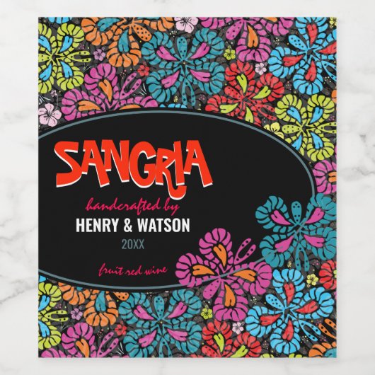 Colorful Butterfly Sangria Wedding Wijn Etiket (Enkel label)