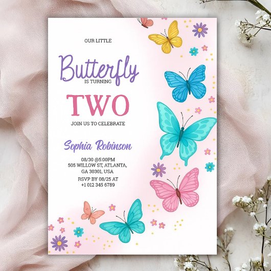 Colorful butterfly-themed birthday invitation kaart