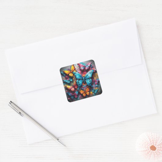 Colorful Butterfly  Vierkante Sticker (Envelop)