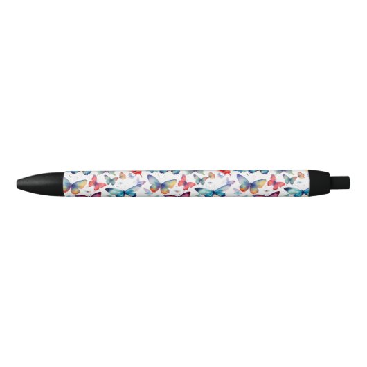Colorful Butterfly Watercolor Pattern Zwarte Inkt Pen (Voorkant)