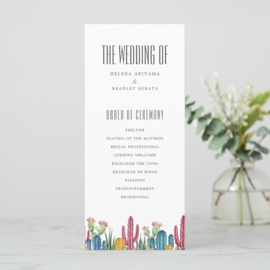 Colorful Cacti | Woestijnthema | Weddenschap-progr Programmakaart (Staand voorkant)