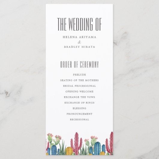 Colorful Cacti | Woestijnthema | Weddenschap-progr Programmakaart (Voorkant)
